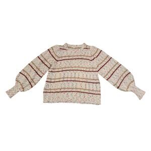 Jodifl Confetti Knit Striped Balloon Sleeve Sweater - Cream Multi - Large